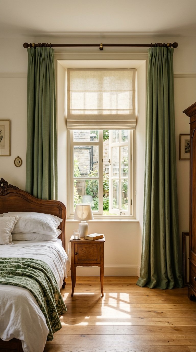 Roman Blind and Curtain Combination