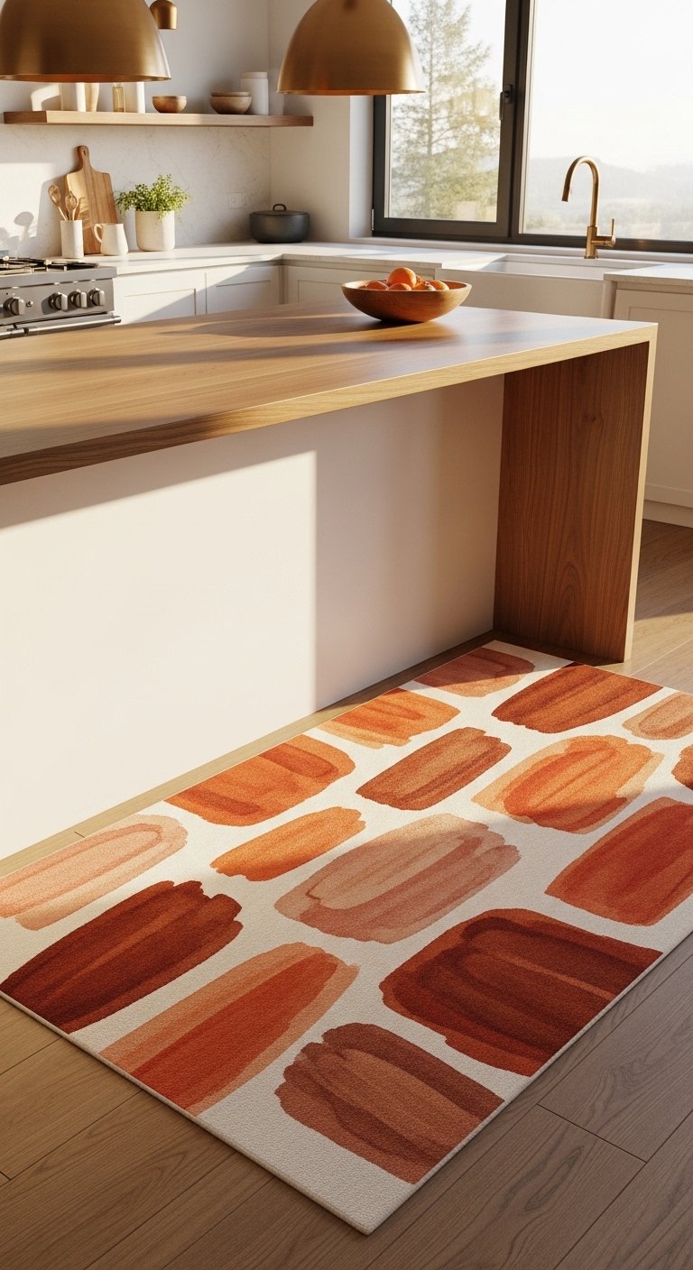 Rust and Cream Abstract Kitchen Rug