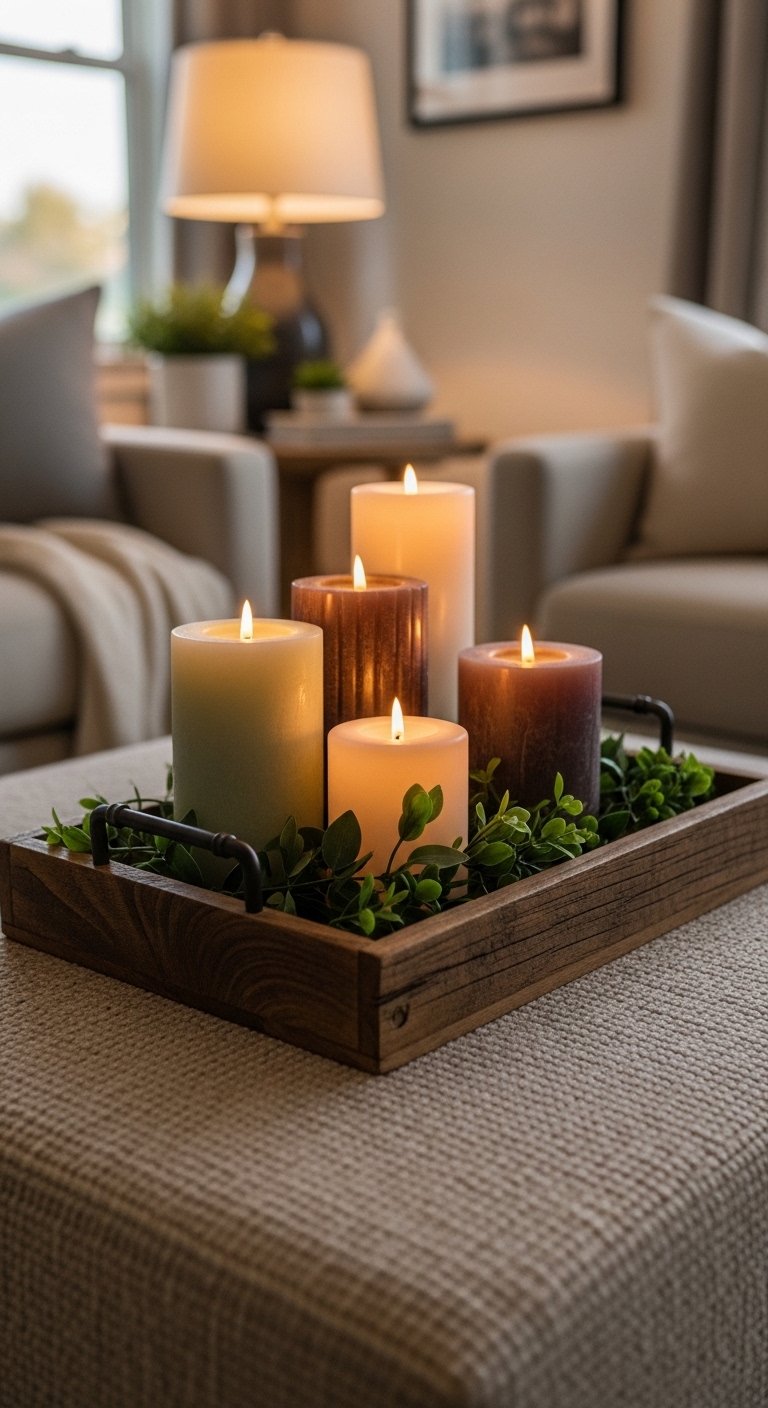 Rustic Wooden Tray with Candles