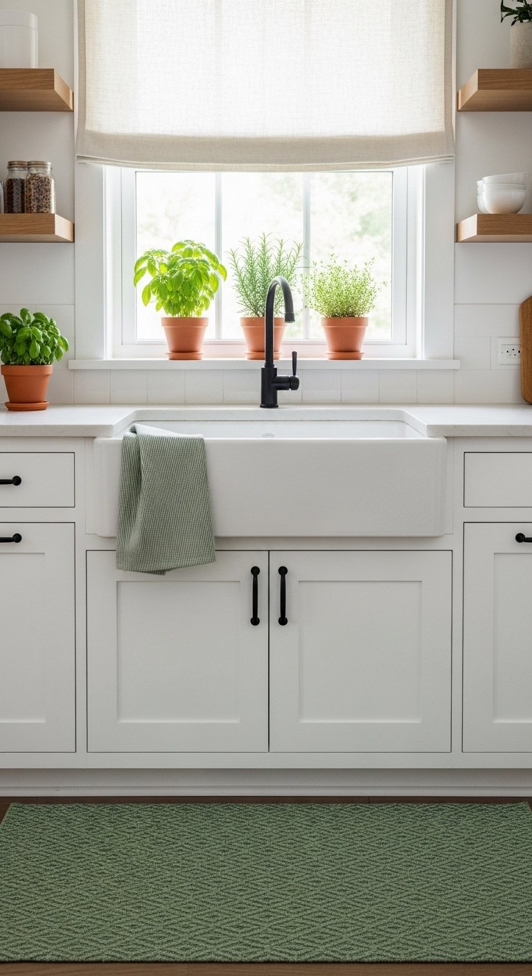 Sage Green Washable Kitchen Rug