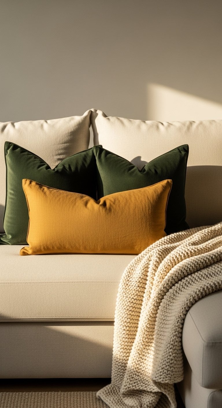 Sectional with Throw Pillows and Layered Textiles