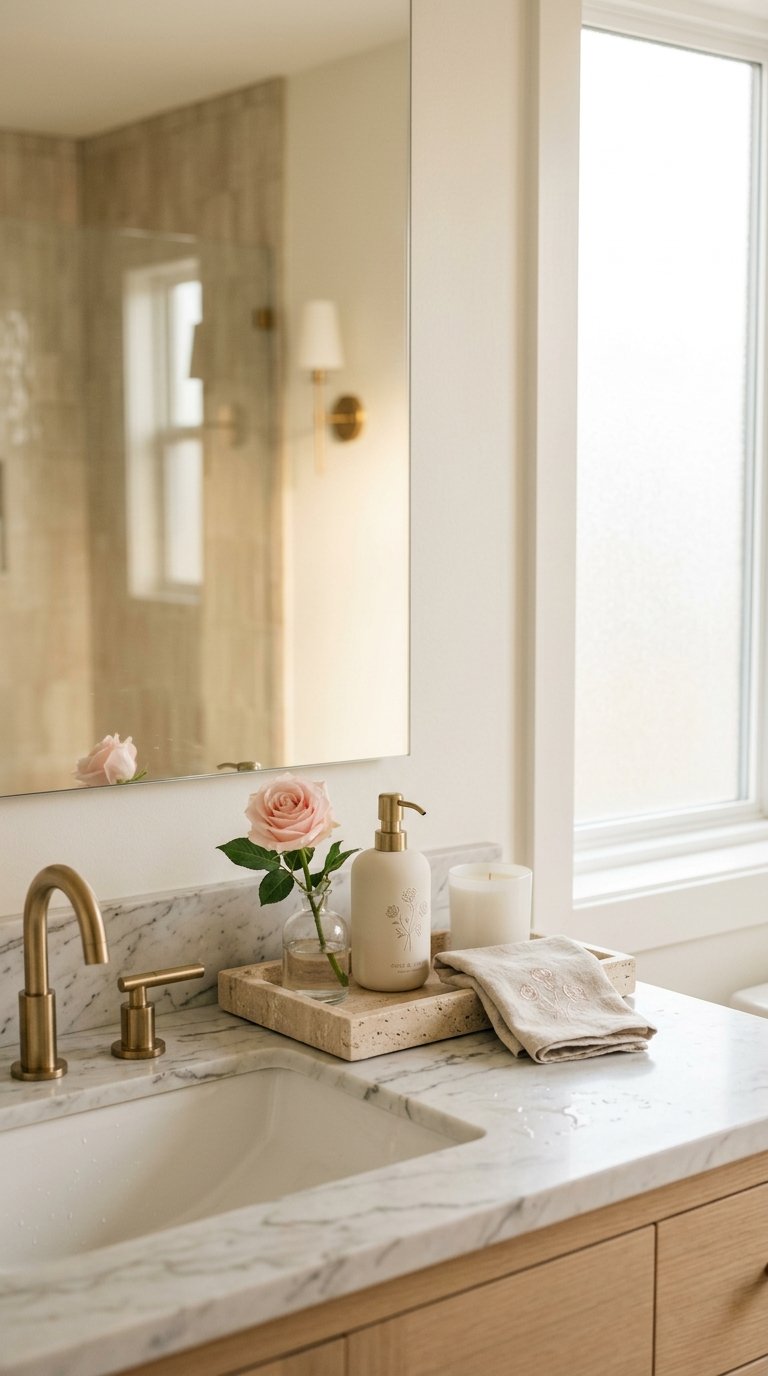 Style a Floral Tray on the Vanity Counter