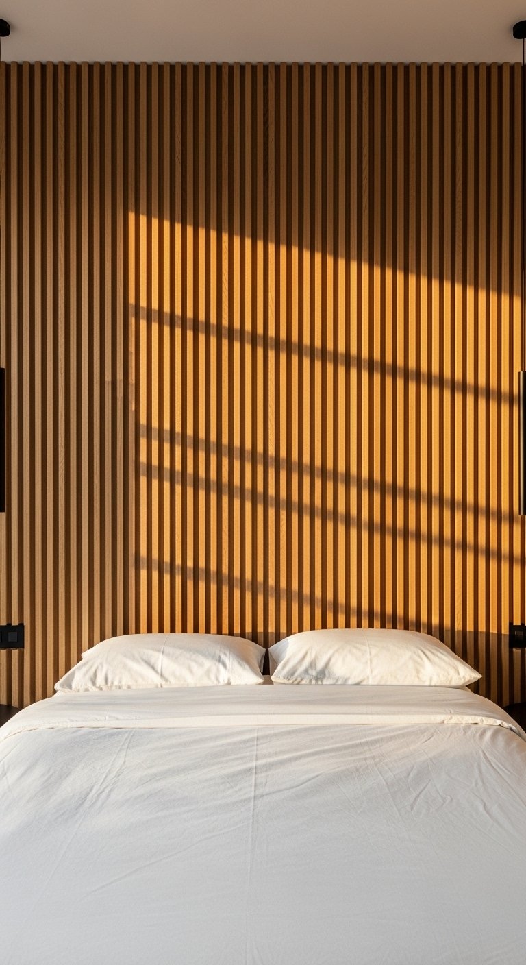 Textured Wall Panels Behind the Bed