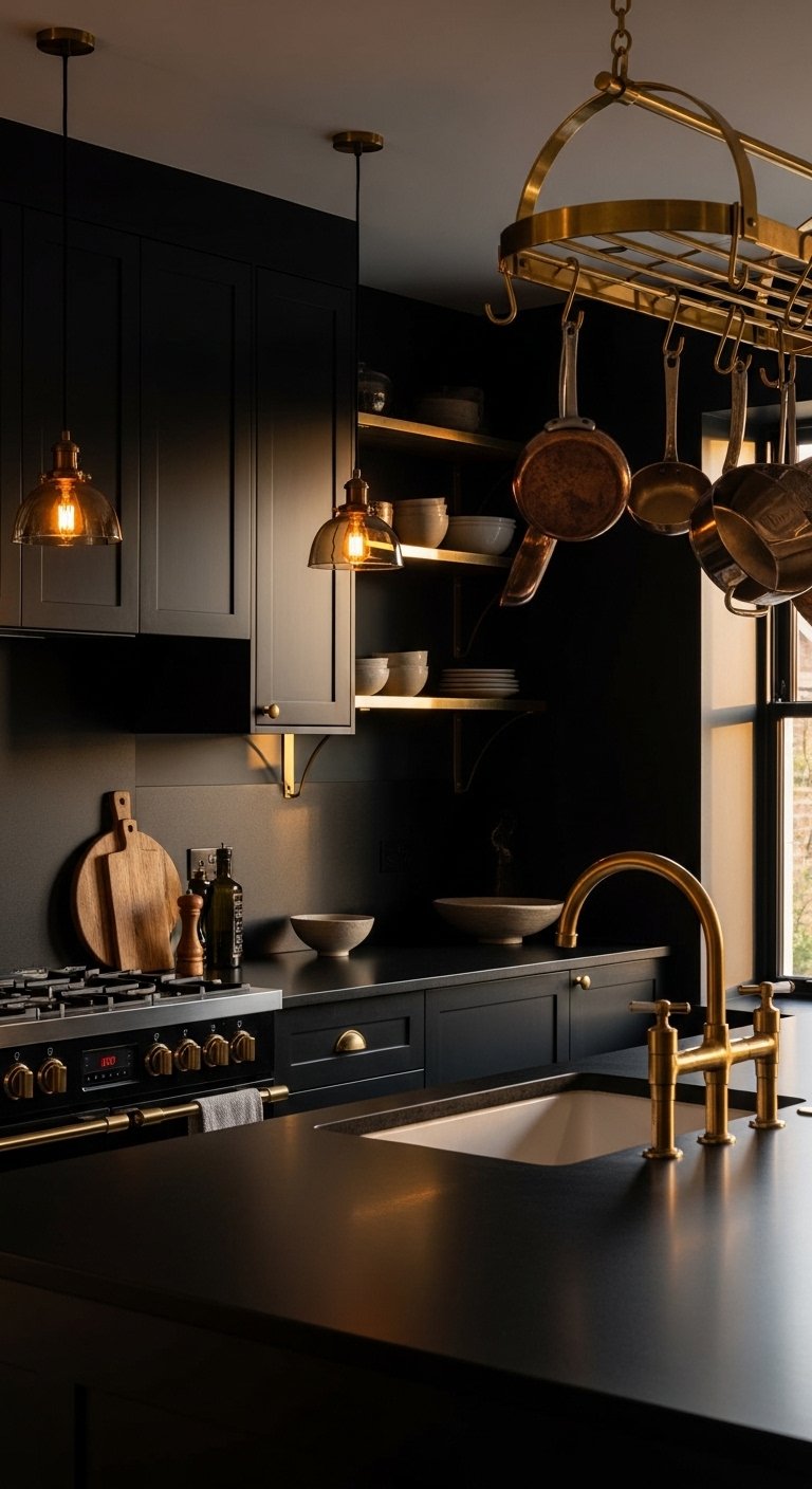The Dark Kitchen with Brass Accents