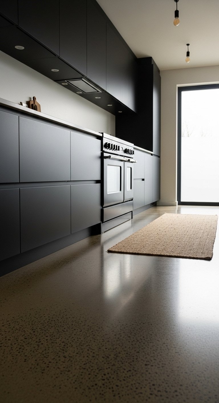 The Dark Kitchen with Concrete Floors