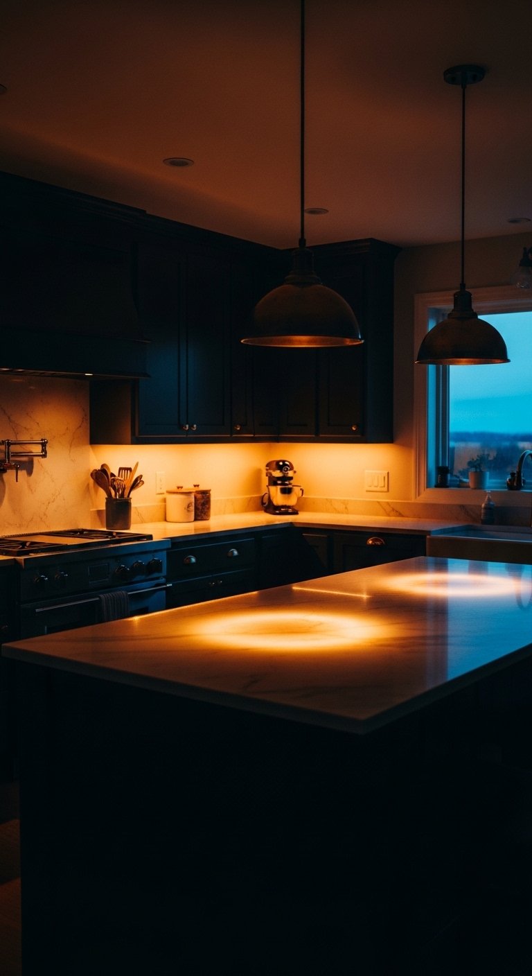 The Dark Kitchen with Warm Lighting
