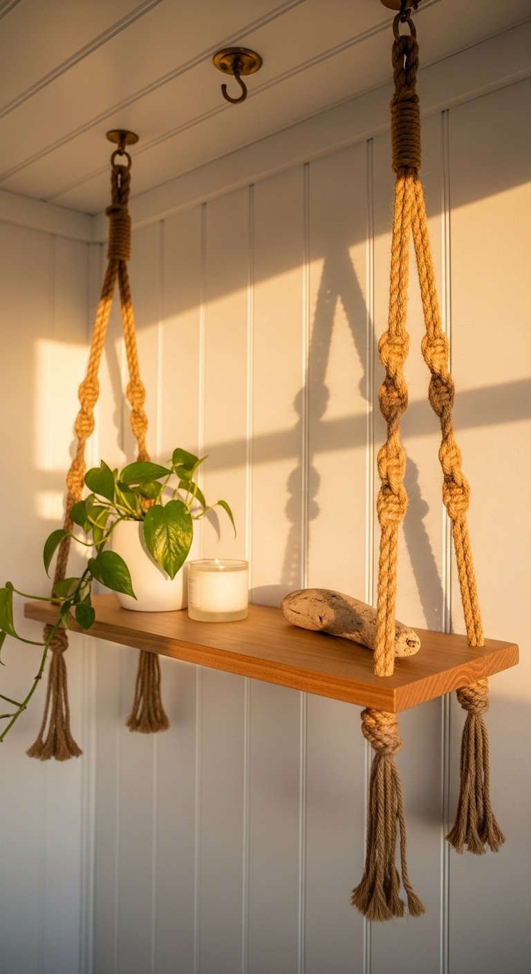 The Rope and Wood Hanging Shelf