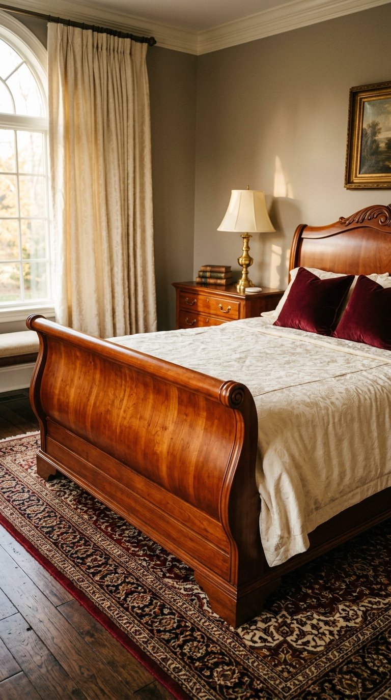 The Sleigh Bed in Cherry Wood