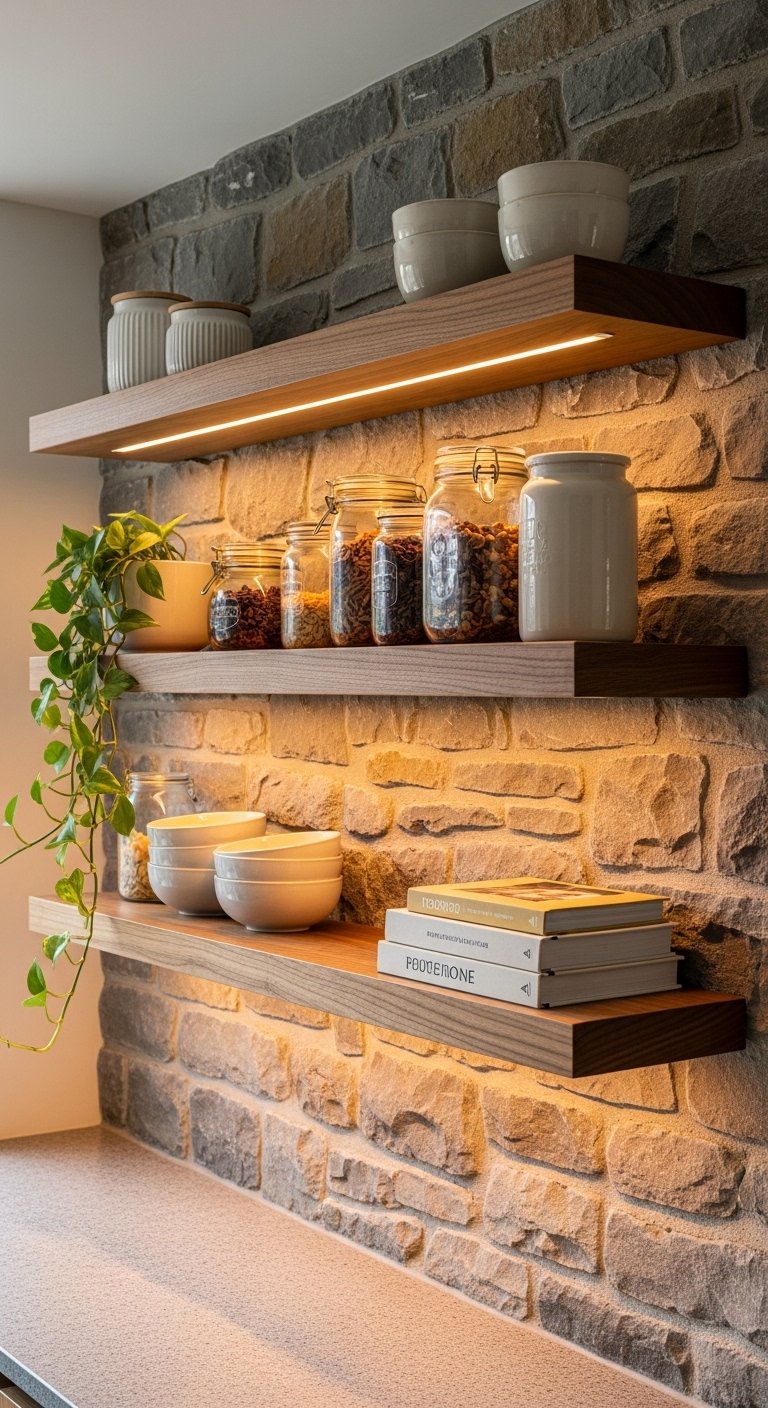 The Stone Wall with Integrated Shelving