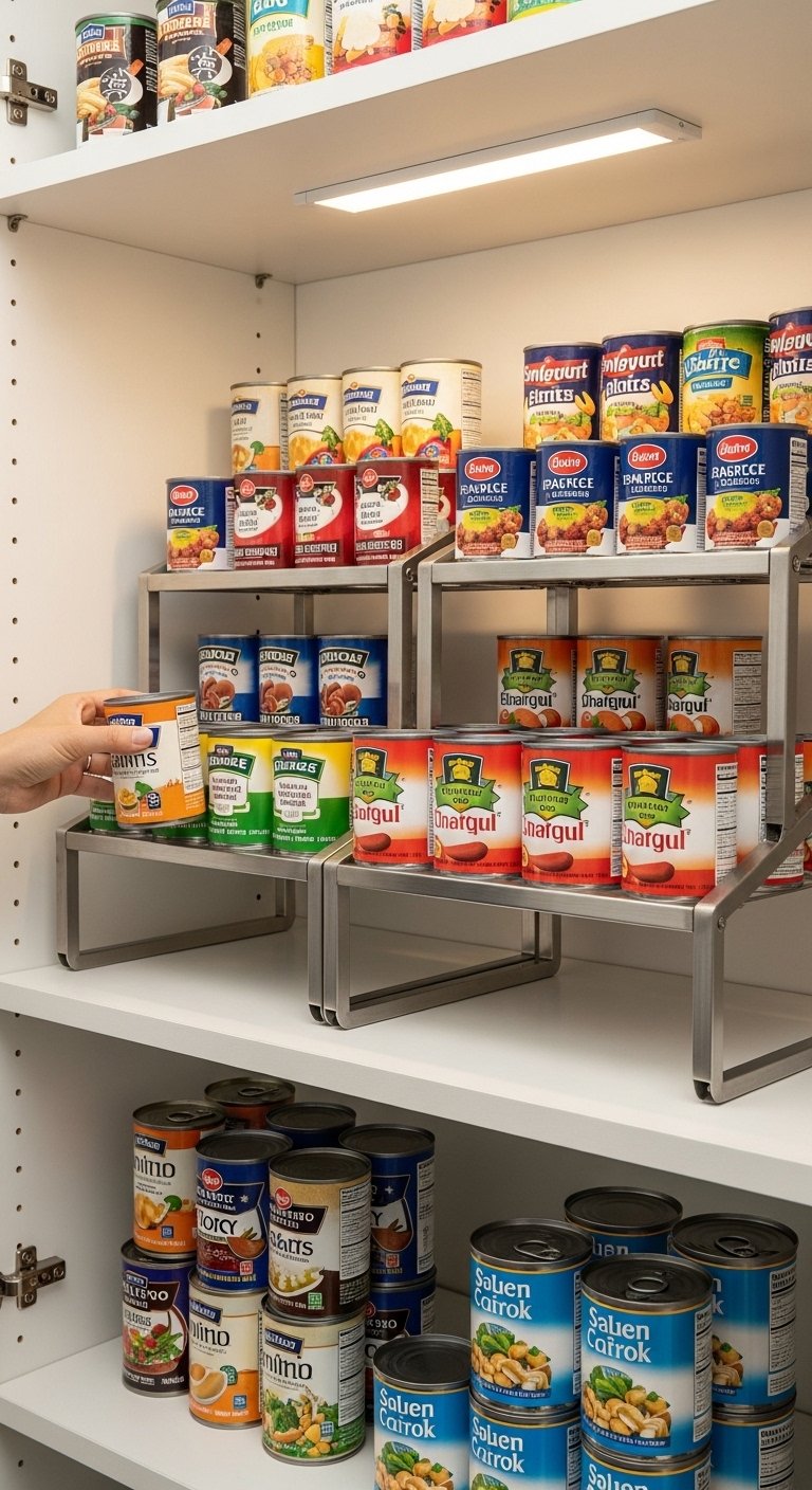 Tiered Shelf Risers for Canned Goods