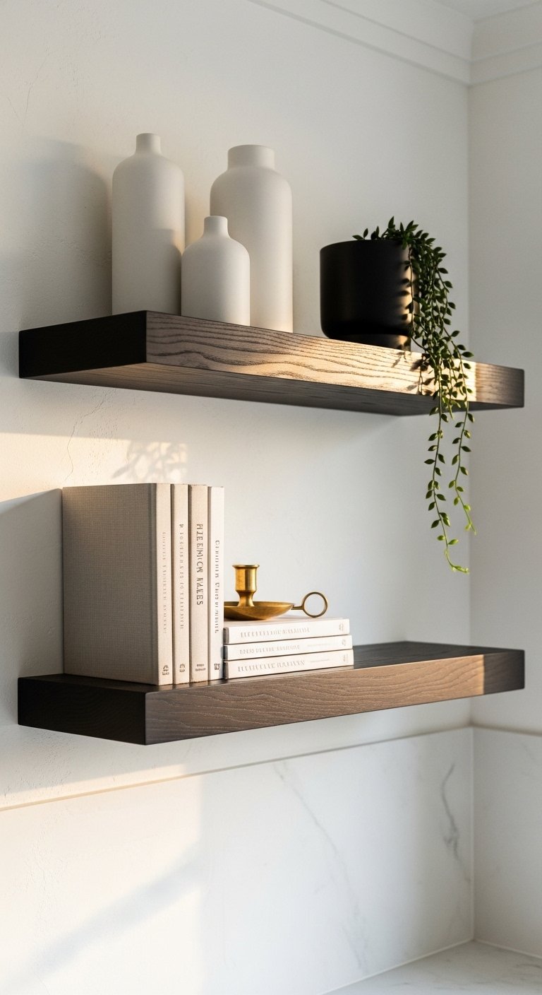 Try Black Floating Shelves in Wood