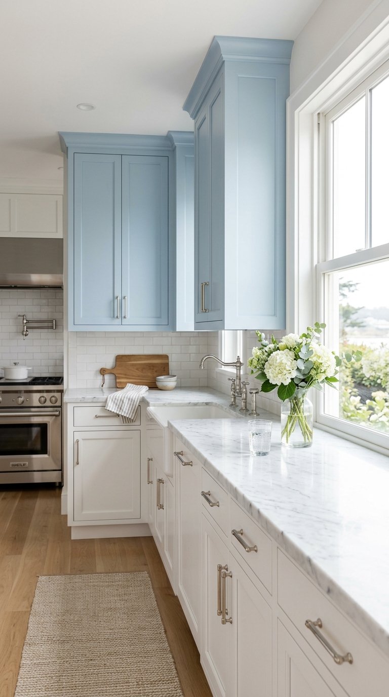 Try a Two-Tone Blue and White Combination