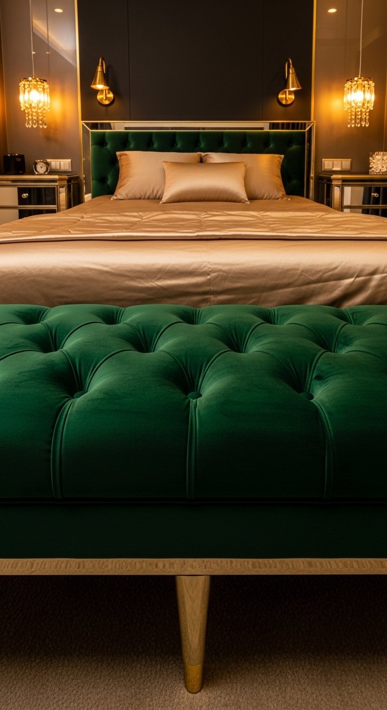 Tufted Velvet Bench for Glamour Bedrooms