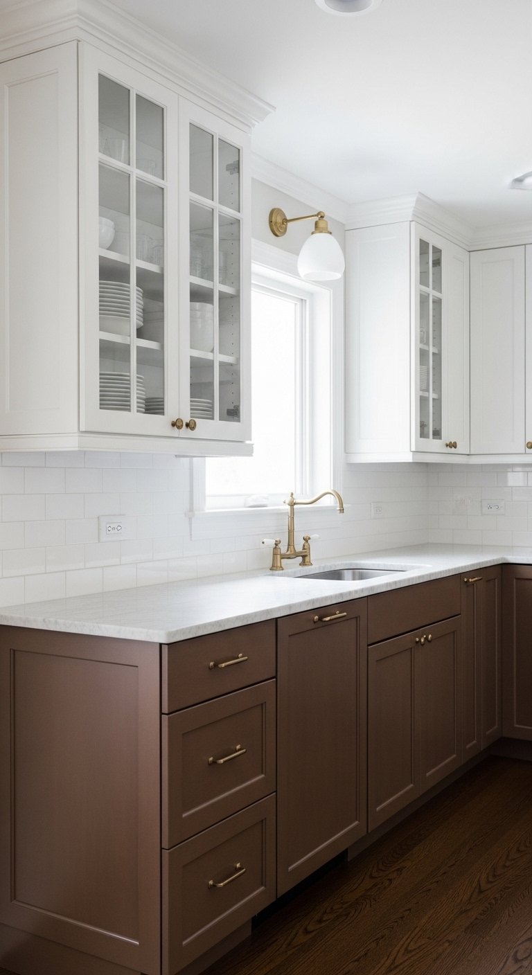Two-Tone Kitchen With Brown Lower Cabinets
