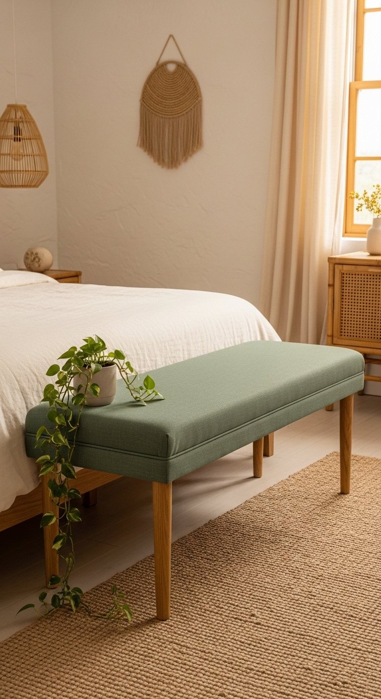 Upholstered Bench in Sage Green