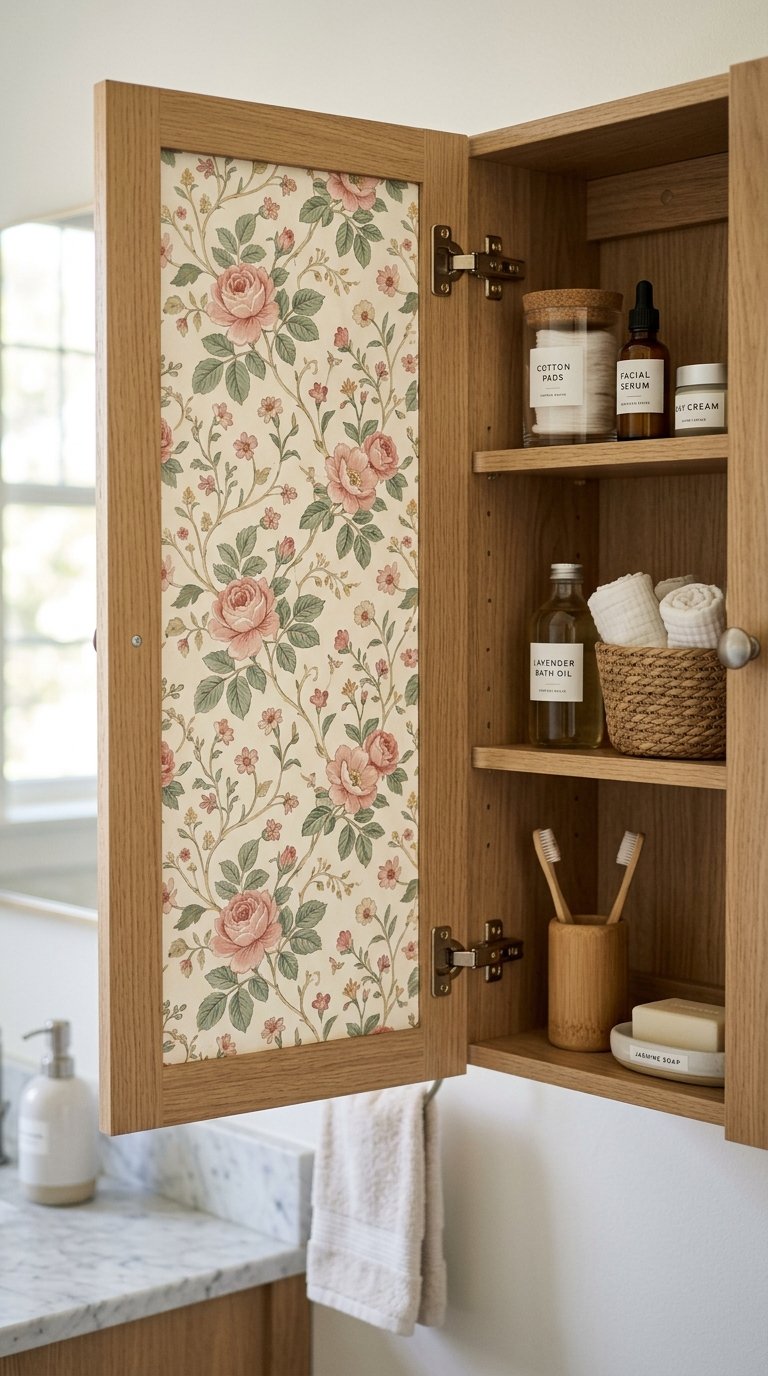 Use Floral Patterned Contact Paper Inside Cabinets