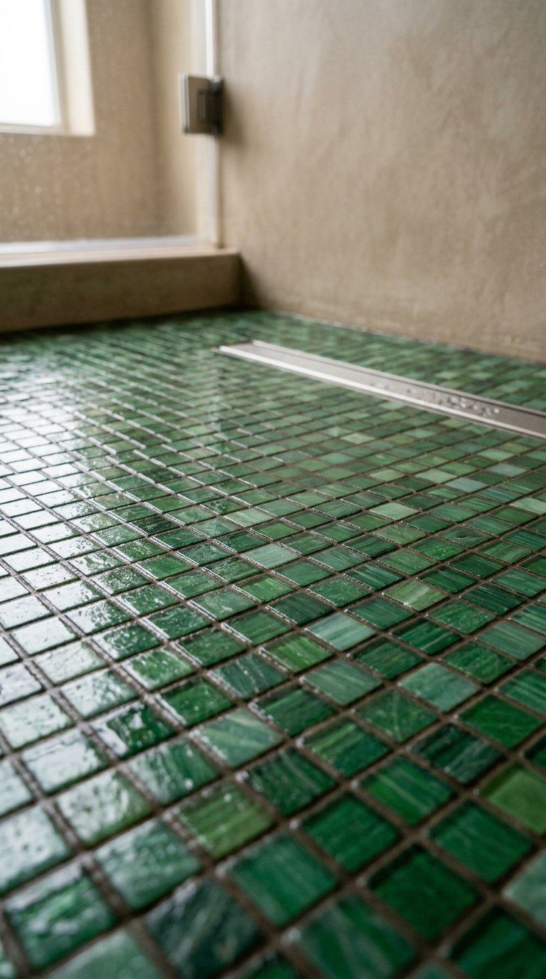 Use Green Mosaic Tile on the Shower Floor