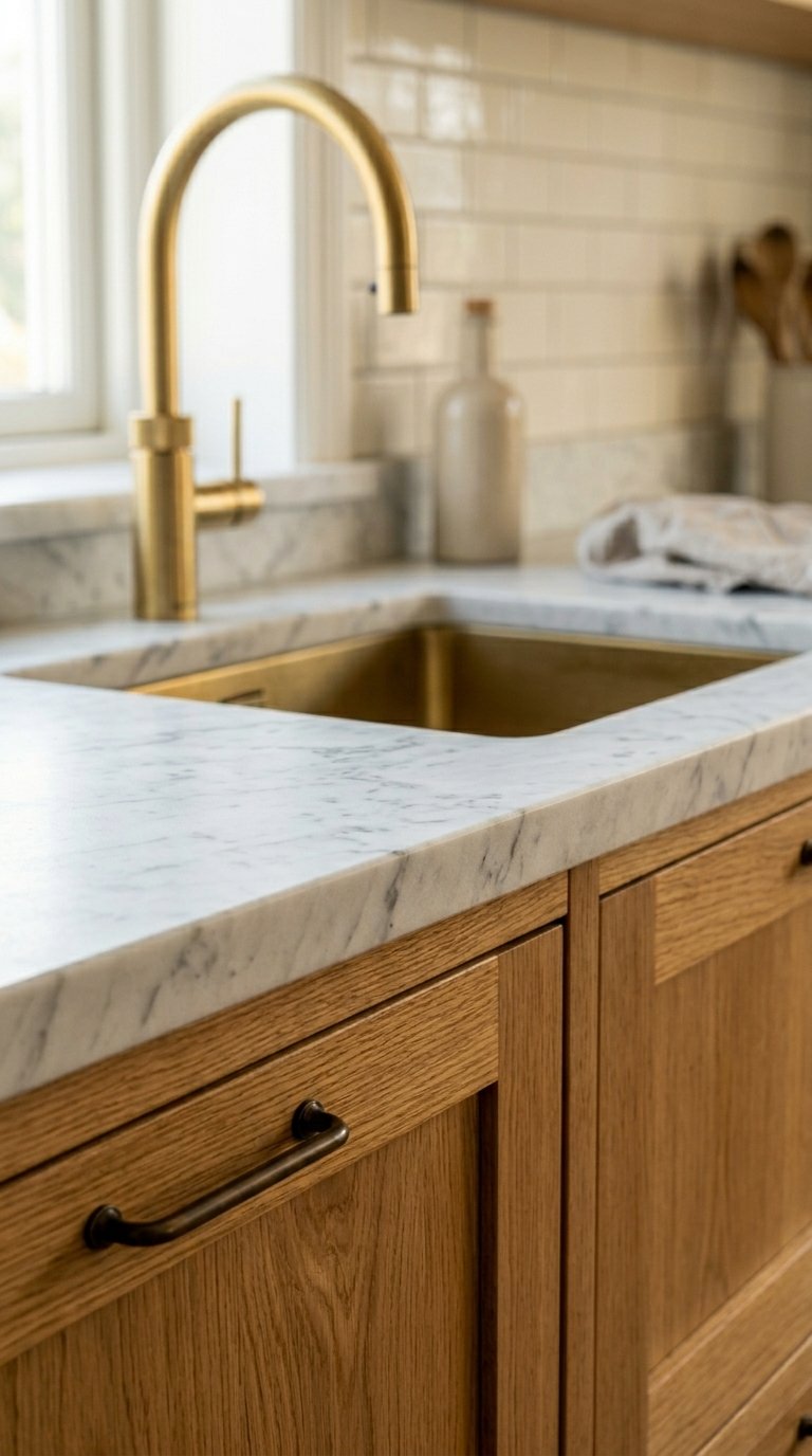 Use Oak With White Marble Countertops