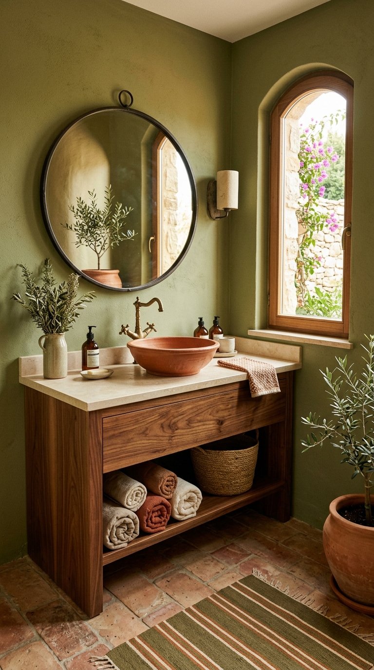 Use Olive Green for a Warm, Earthy Bathroom