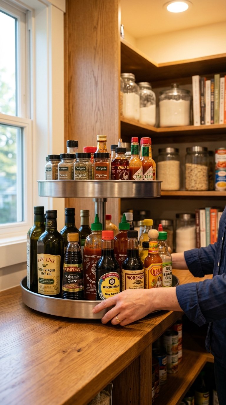 Use a Lazy Susan for Corner or Deep Shelves