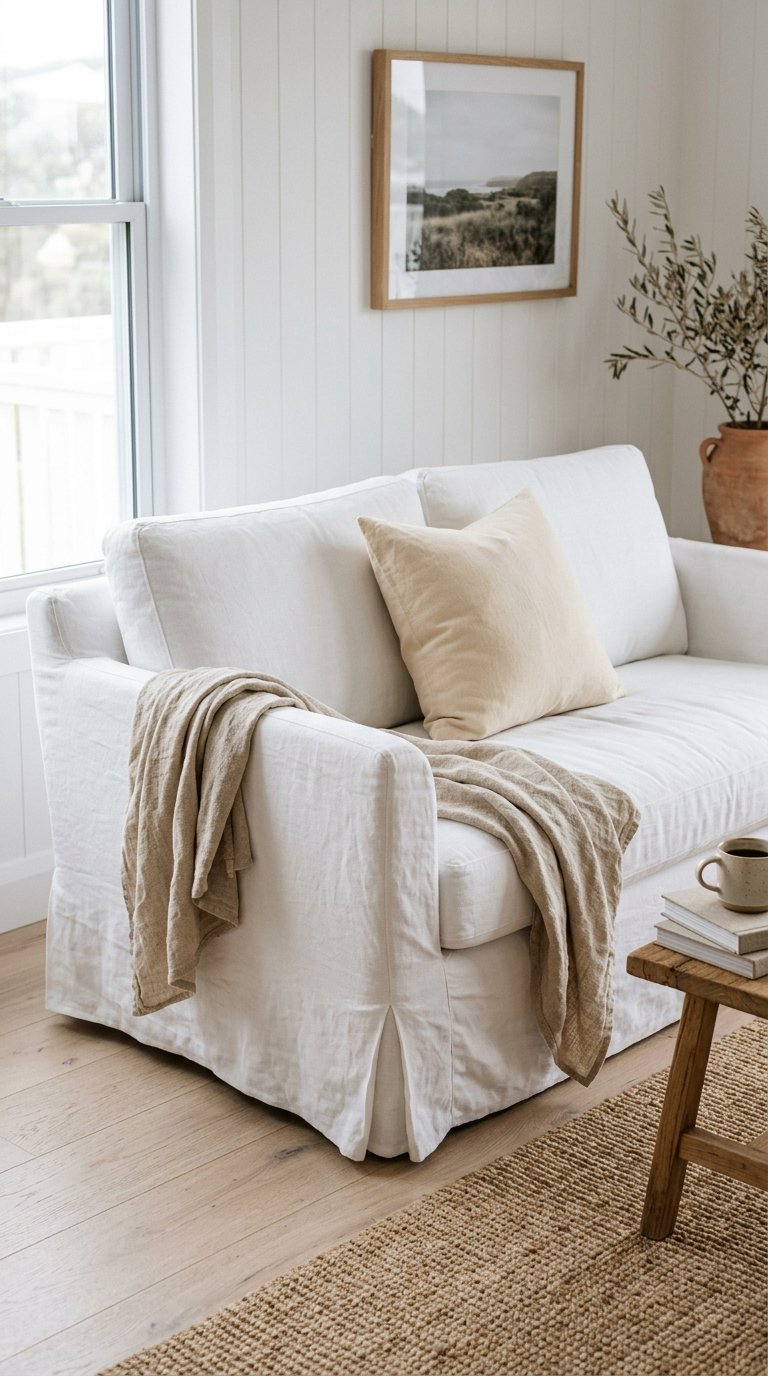 Use a Slipcovered Sofa for Practical White or Light Upholstery