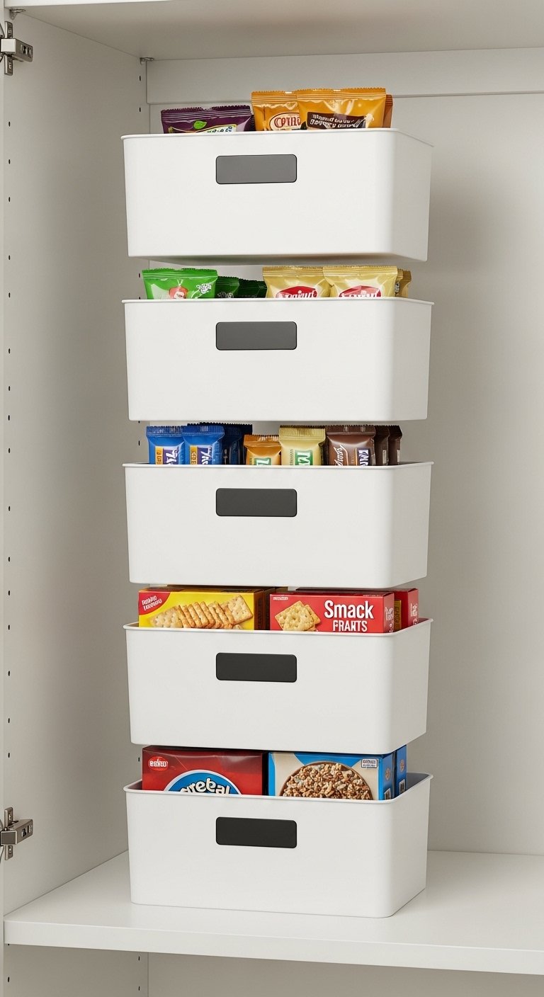 Vertical Space With Stackable Bins