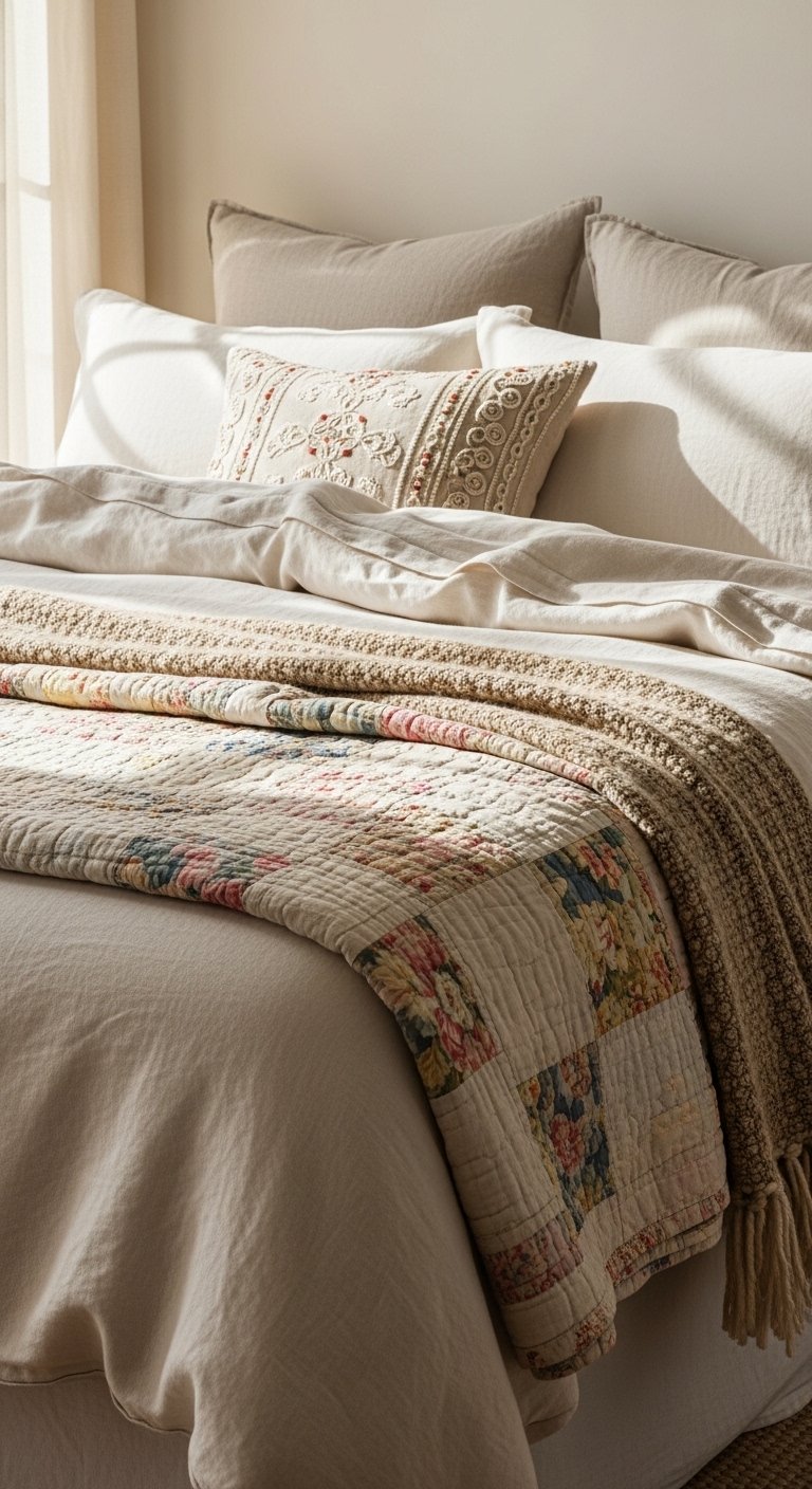 Vintage Textiles on the Bed