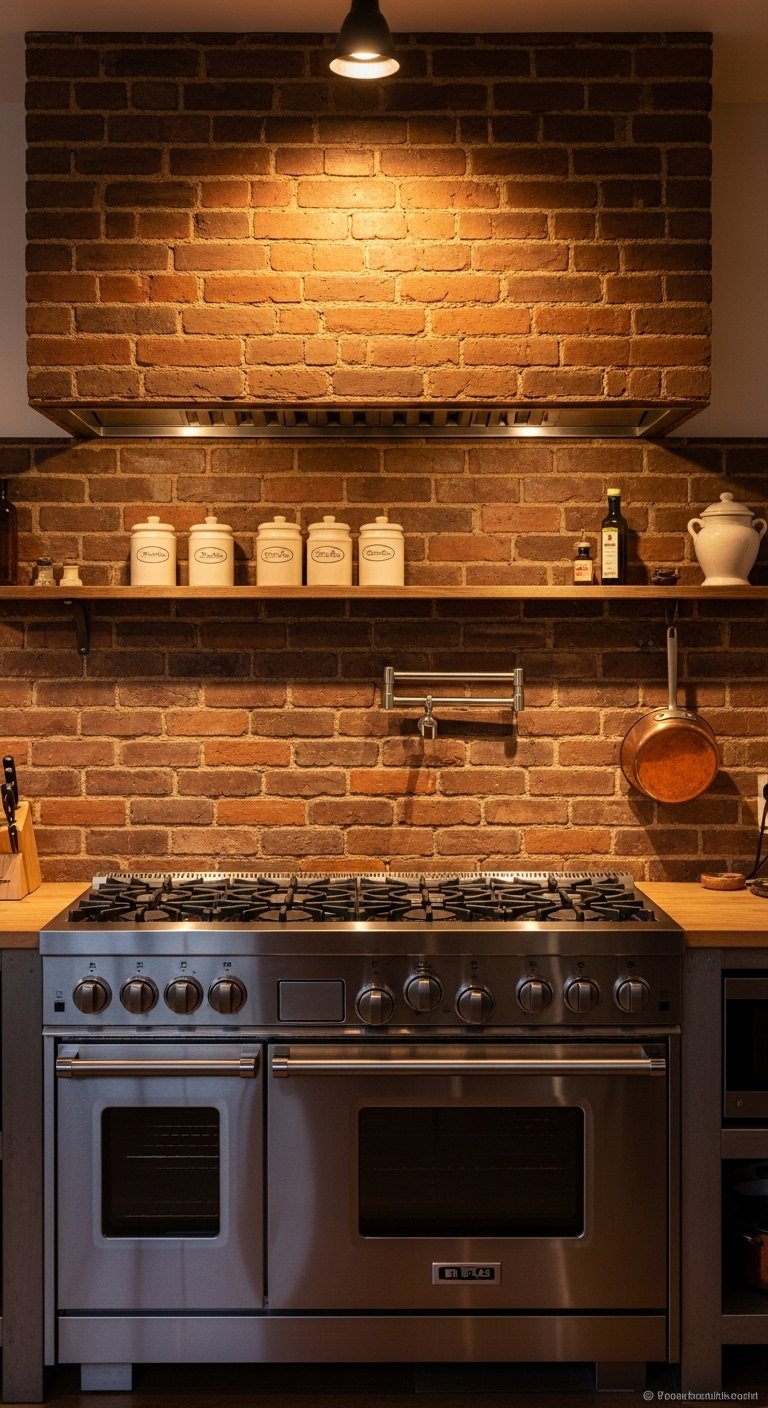Warm Brown Brick Backsplash