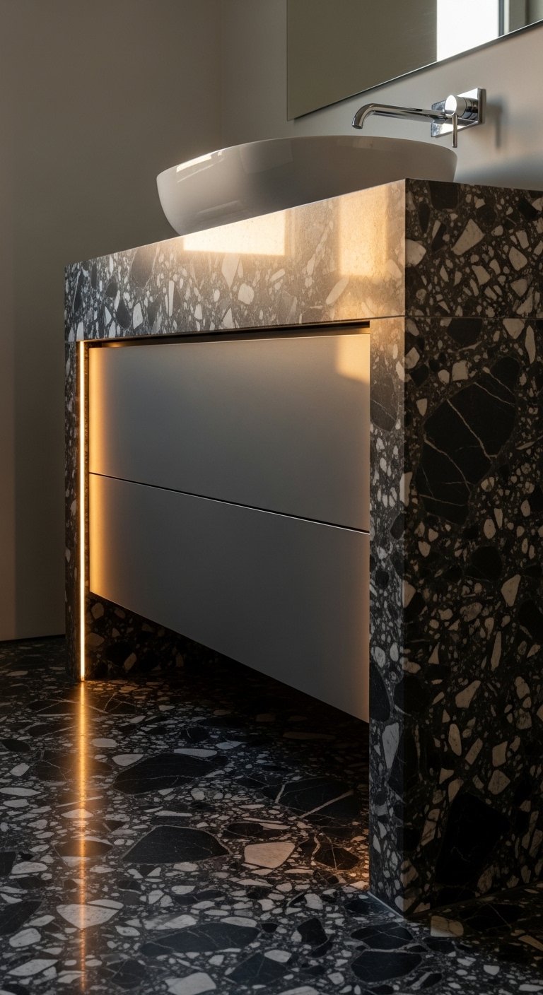 Waterfall Edge Vanity with Cabinet Below