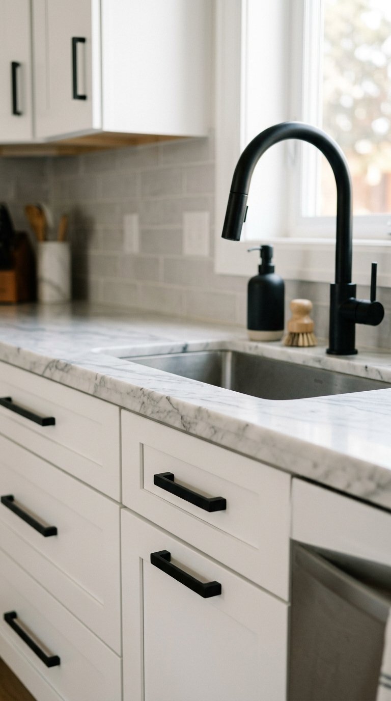 White Kitchen With Black Hardware