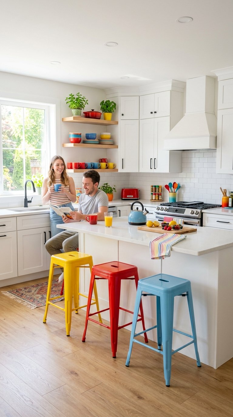 White Kitchen With Colorful Accessories