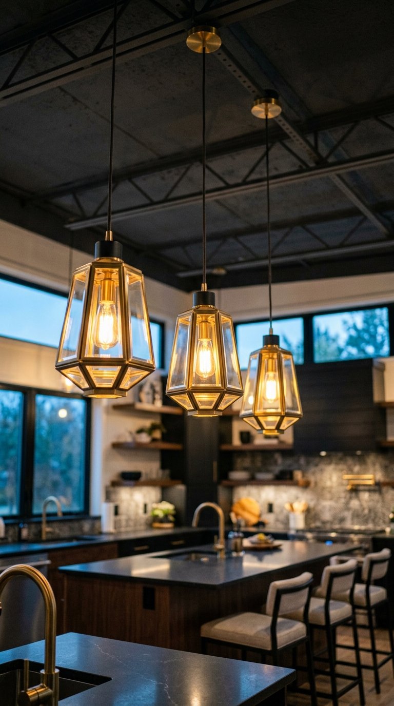 White Kitchen With Pendant Lights