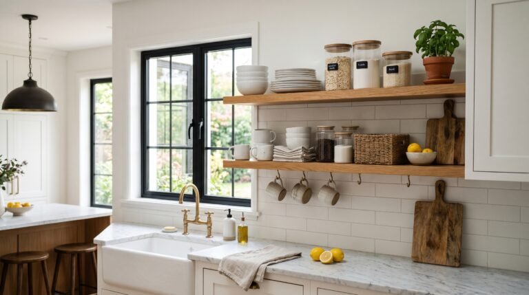 modern farmhouse kitchen shelf decor ideas