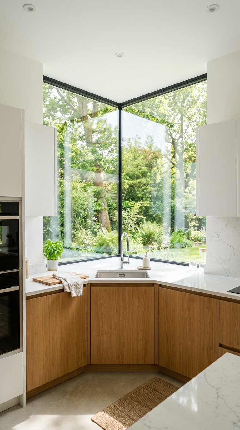 A Corner Window to Open Up a Tight Kitchen Corner