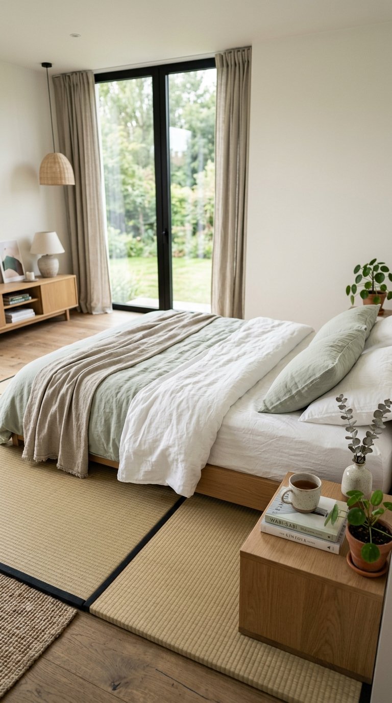  A Floor-Level Bed Setup on a Simple Platform or Tatami Mat