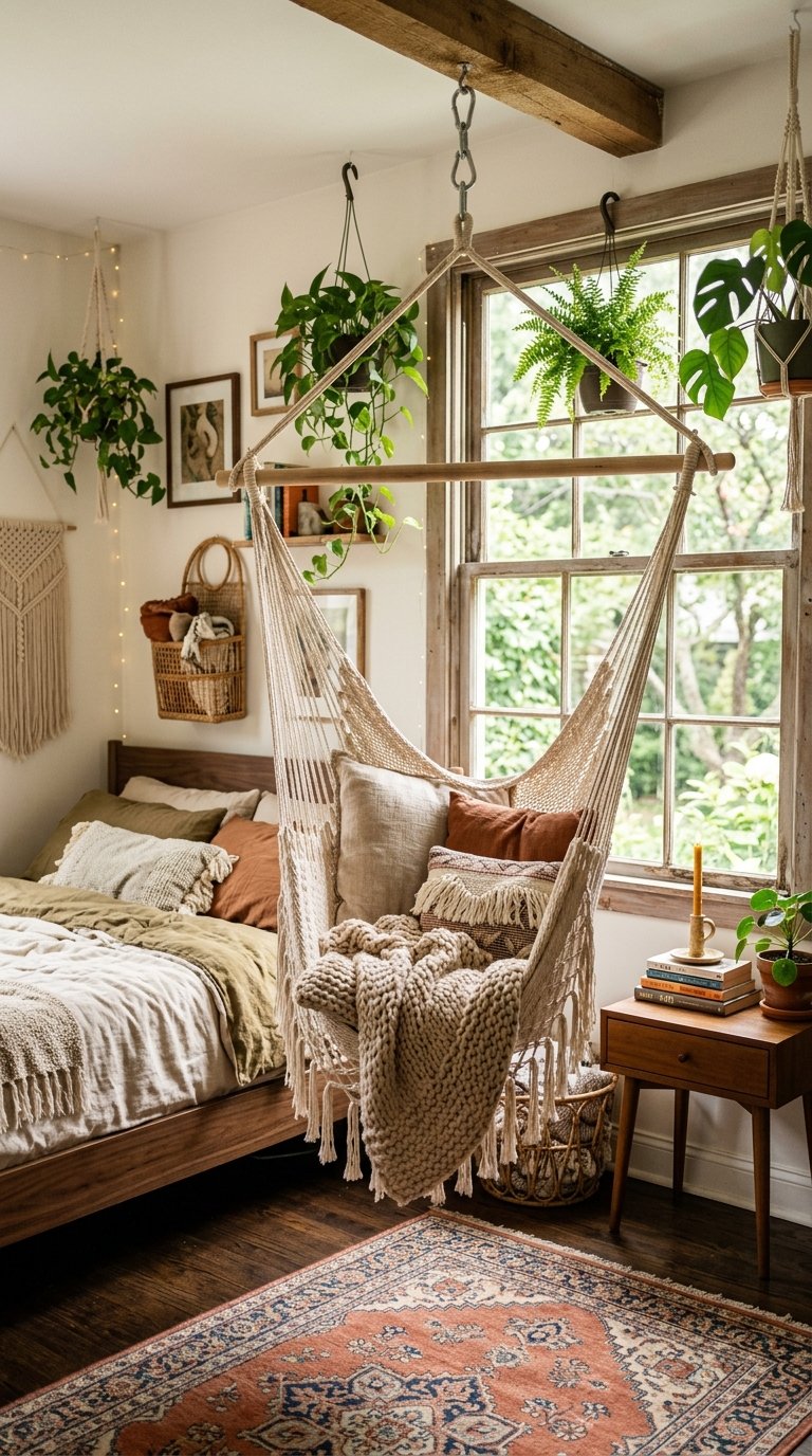 A Hammock Chair Hung From the Ceiling as the Room's Conversation Piece