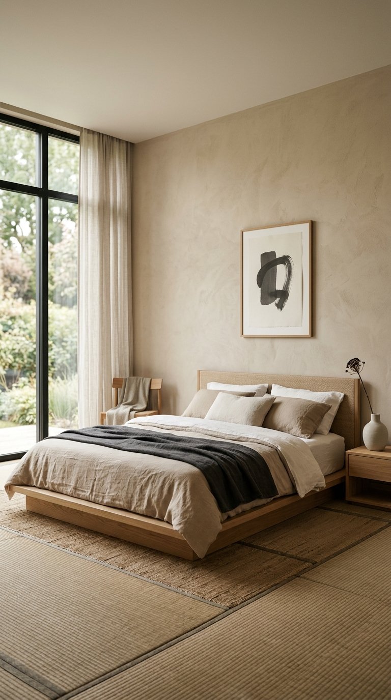 A Japandi-Inspired Bedroom With Minimal Furniture and Natural Materials