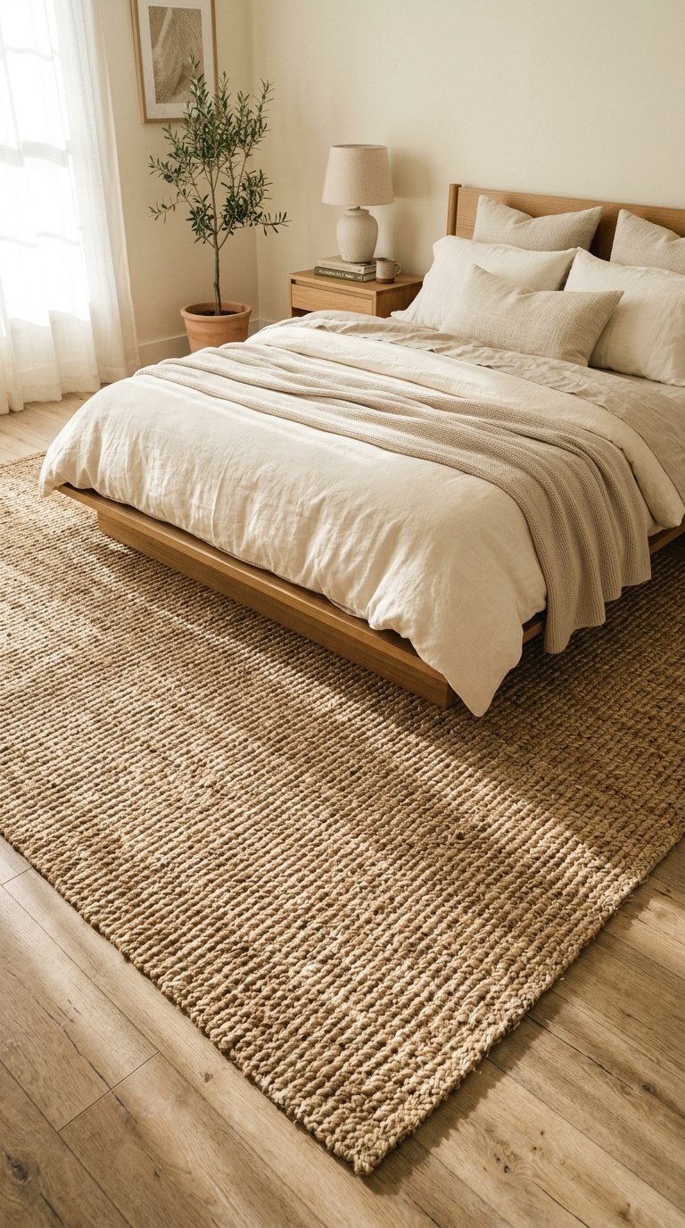 A Neutral Wool or Jute Rug to Ground the Bed Zone