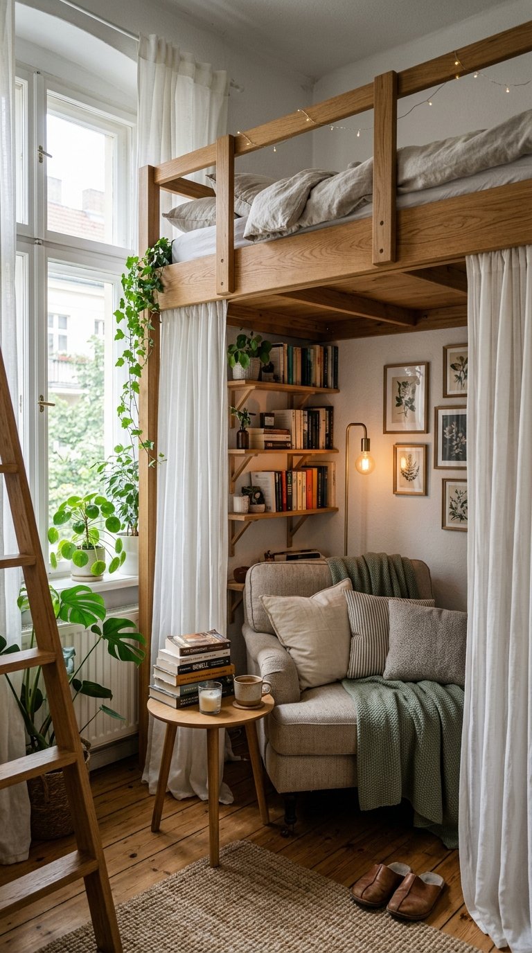 A Reading Nook Built Under the Loft Bed