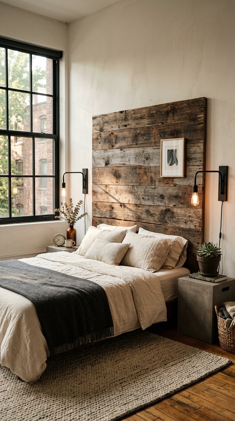 A Reclaimed Wood Headboard for Raw, Industrial Character