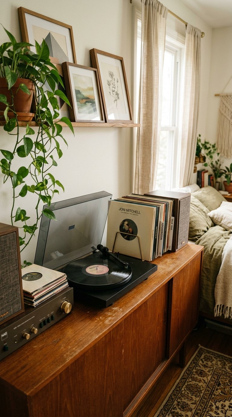 A Record Player Station on a Vintage Credenza