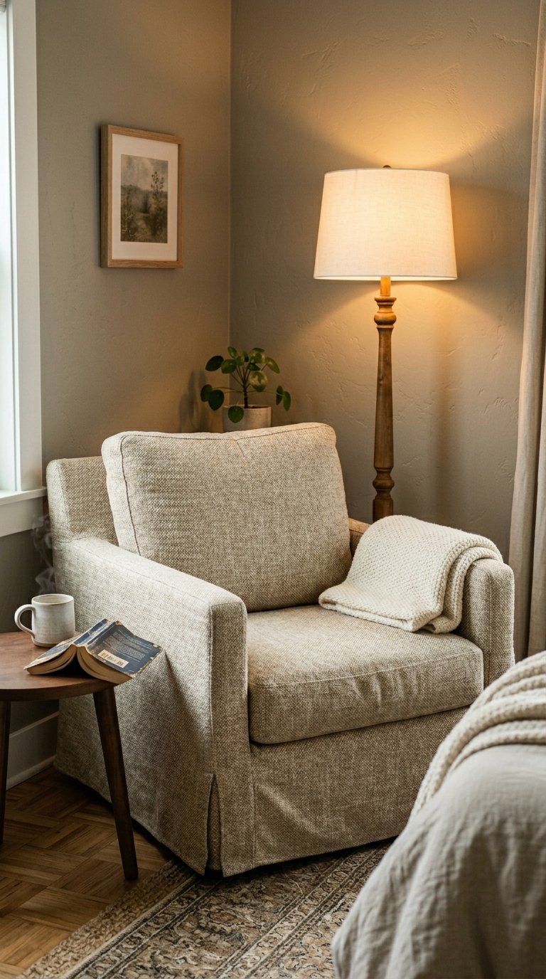 A Slipcovered Chair for a Reading Corner With Pottery Barn Character