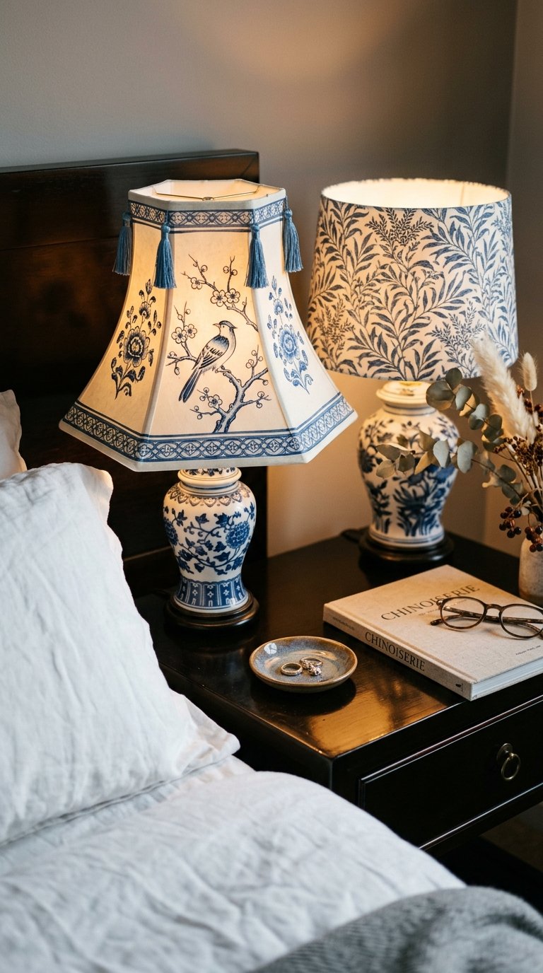 Add Chinoiserie Lampshades to Bedside Lamps