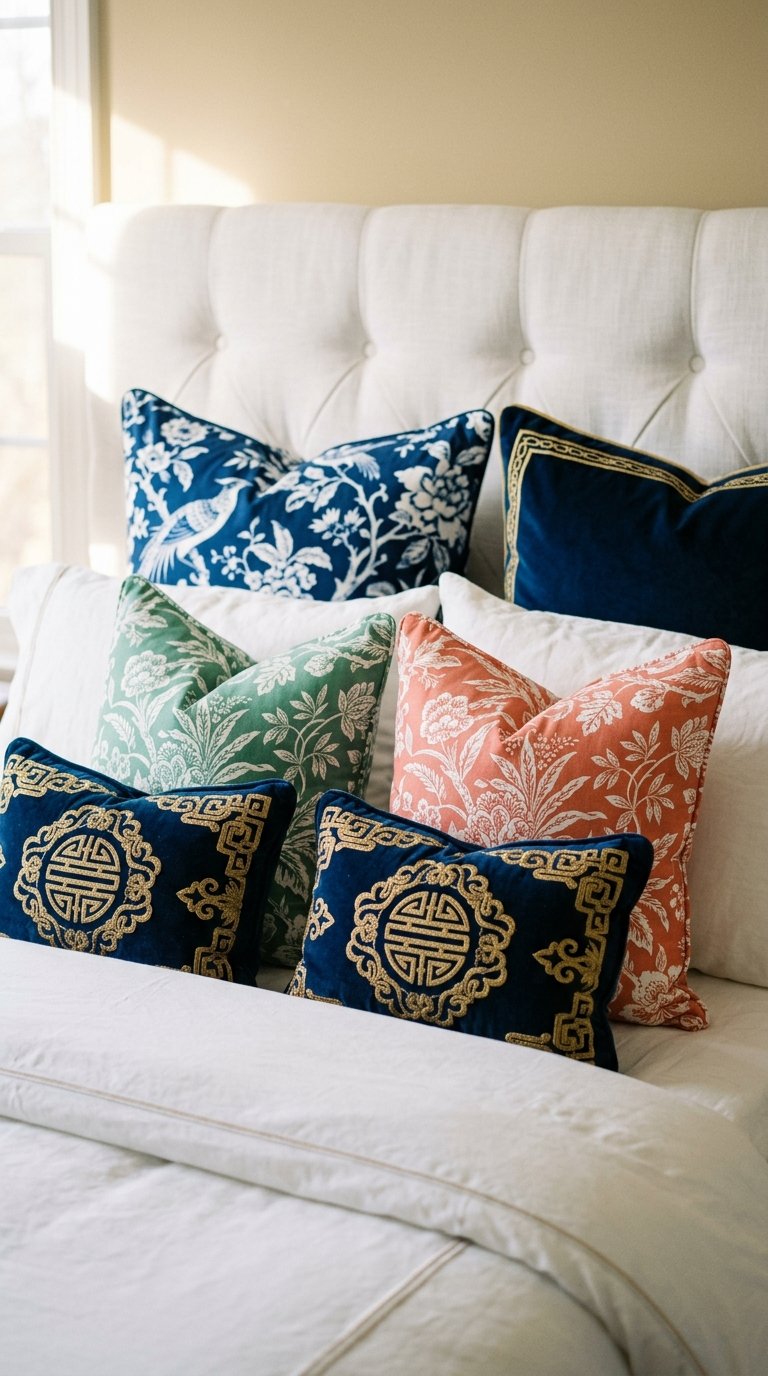 Add Chinoiserie Throw Pillows to Layer Pattern