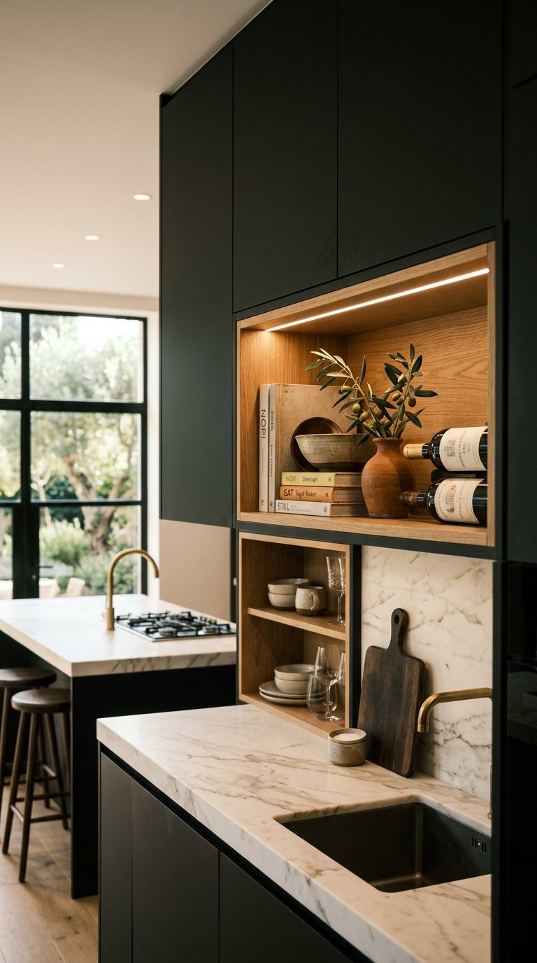 Add Open Display Niches to Black Cabinets