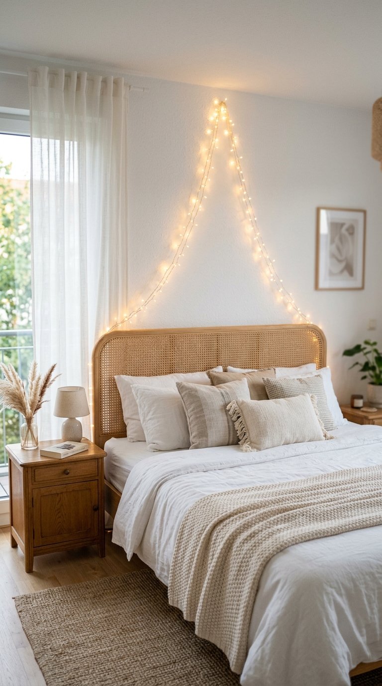 Add String Lights or Fairy Lights Above the Bed