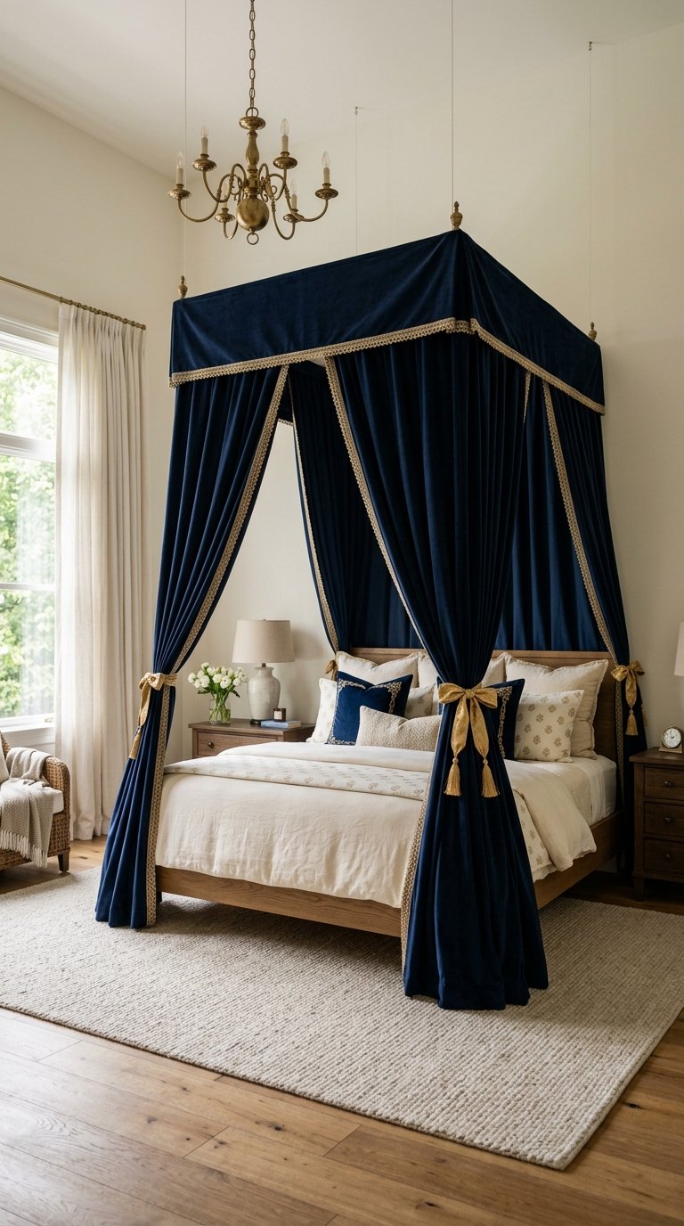 Add a Blue and Gold Canopy Over the Bed