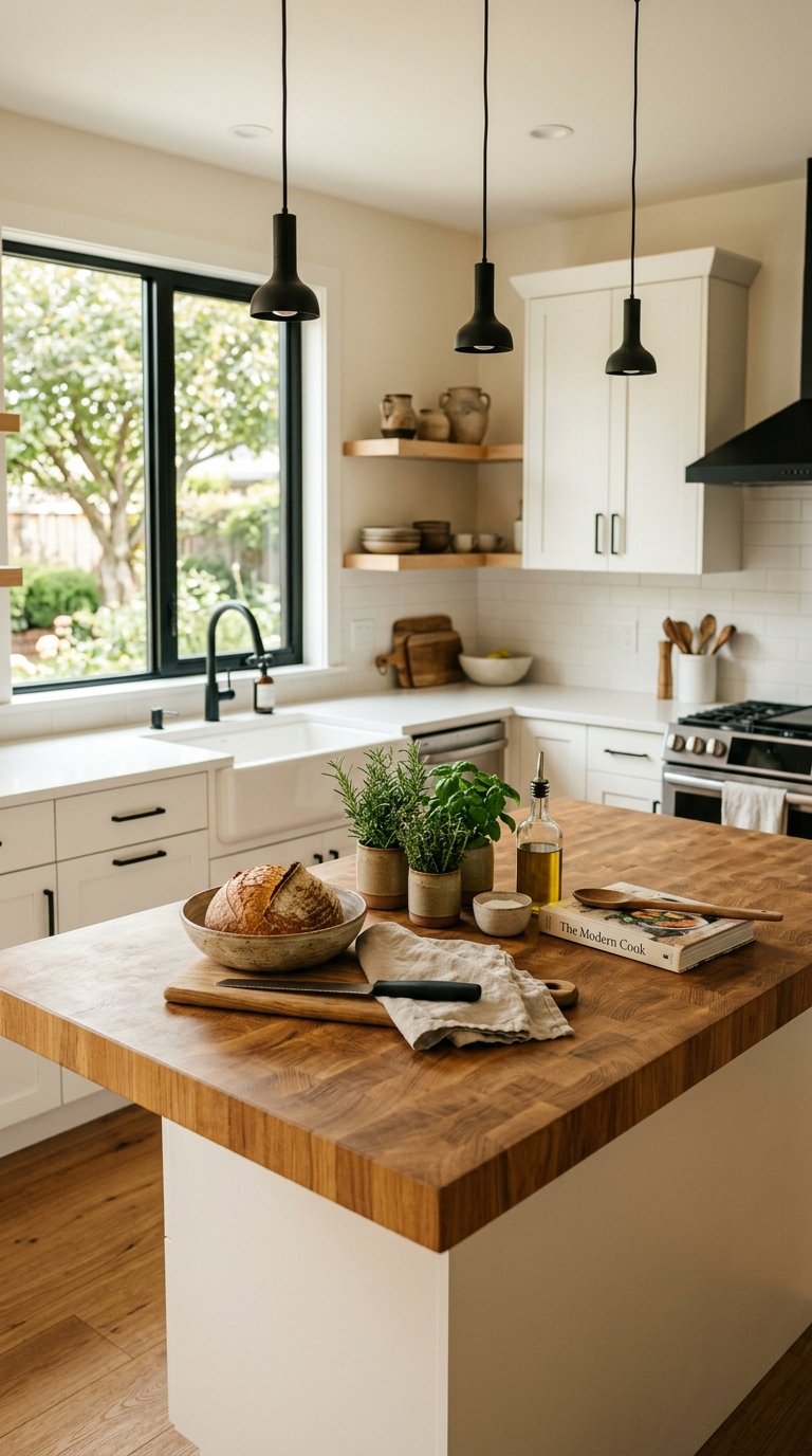 Add a Butcher Block Top to a Peninsula for a Warm Contrast