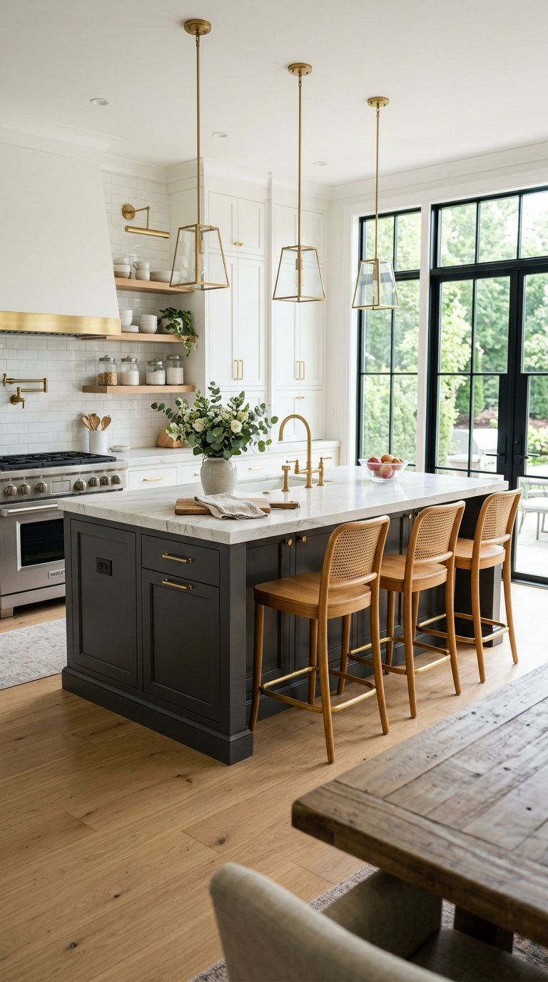 Add a Charcoal Island in a White Kitchen