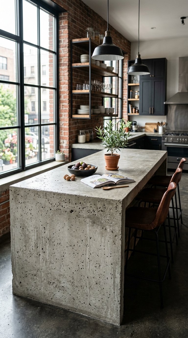 Add a Concrete Peninsula Top for an Industrial Look